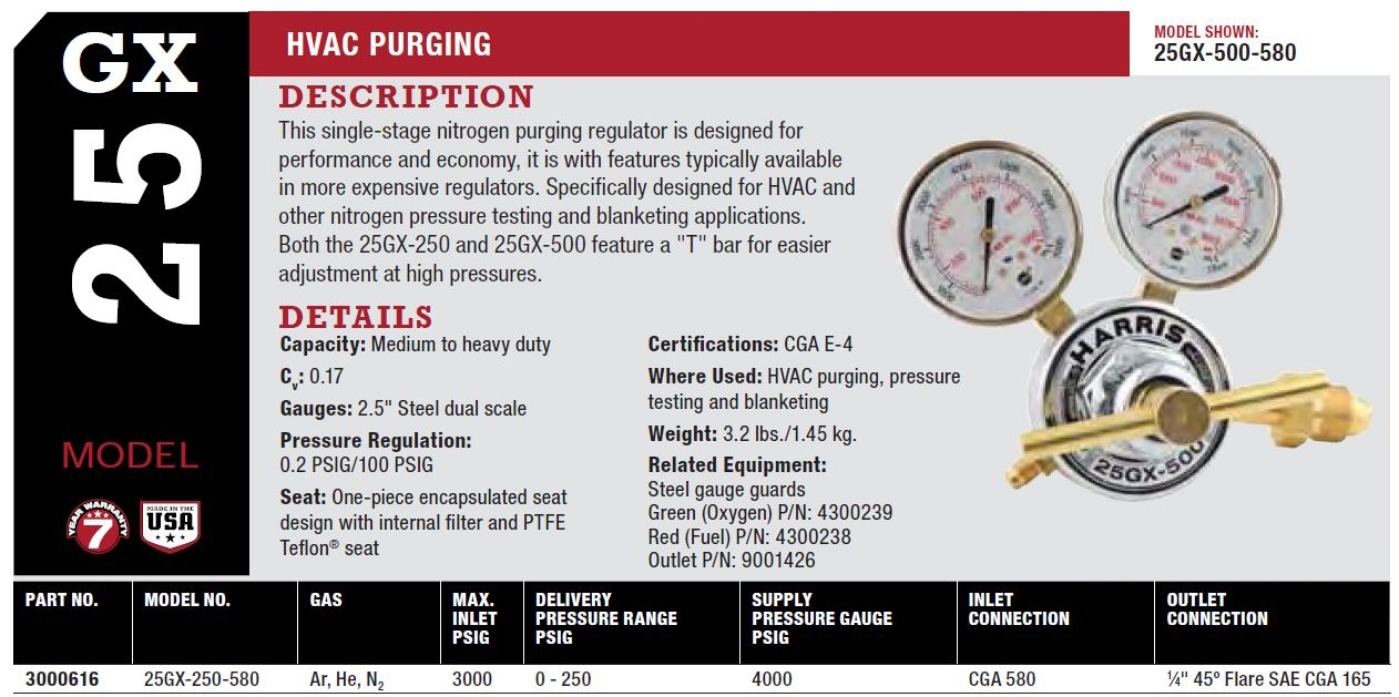 Harris 25GX HVAC Argon Helium Nitrogen Purging Regulator
